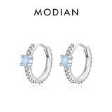 925 Silver Opal Hoop Earrings Women Party Fine Jewelry