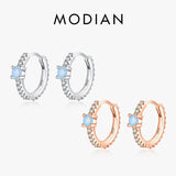 925 Silver Opal Hoop Earrings Women Party Fine Jewelry