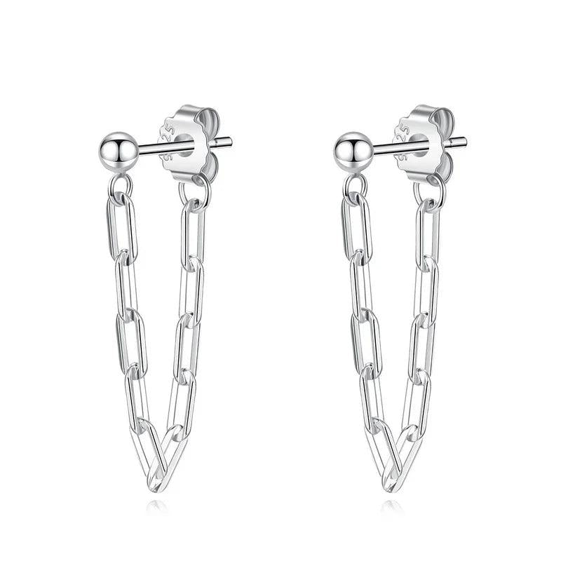 Trustdavis 925 Silver Chain Links Stud Earrings Wedding Jewelry