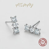 925 Silver Square & Circle Zircon Stud Earrings