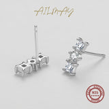 925 Silver Square & Circle Zircon Stud Earrings