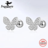 Trustdavis 925 Silver Butterfly CZ Stud Earrings Wedding Fine Jewelry