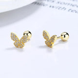 Trustdavis 925 Silver Butterfly CZ Stud Earrings Wedding Fine Jewelry