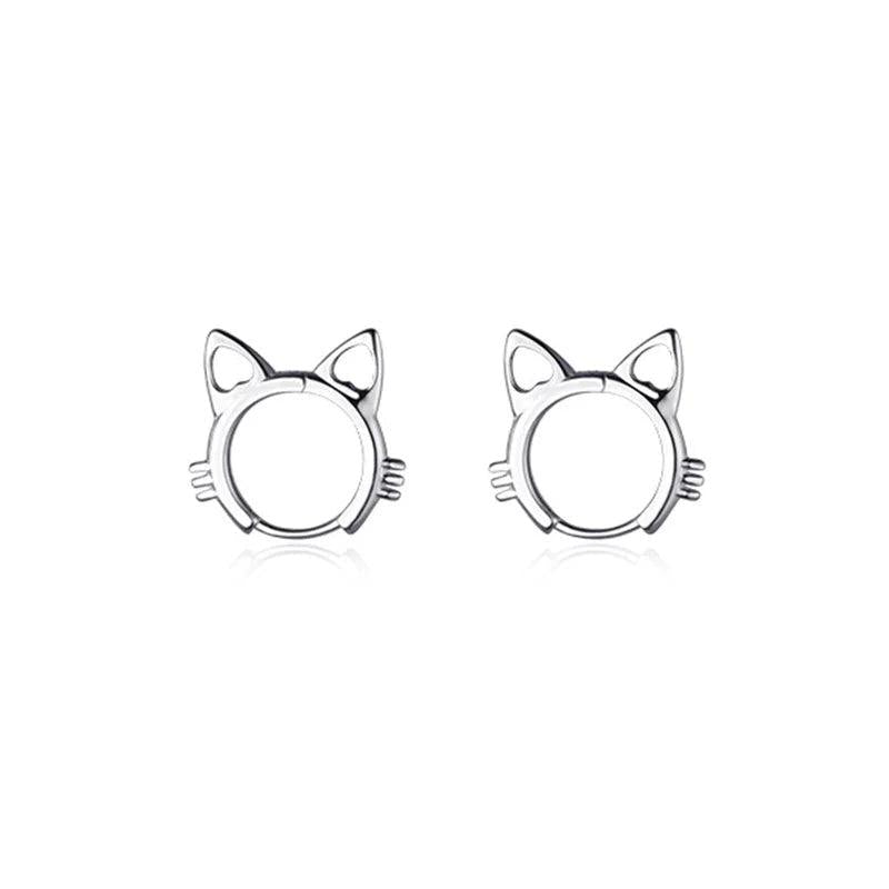 Davis 925 Silver Cat Charm Hoop Earring Women Fine Jewelry