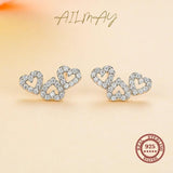 925 Silver Heart Stud Earrings Clear CZ Wedding Jewelry