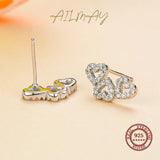 925 Silver Heart Stud Earrings Clear CZ Wedding Jewelry