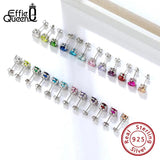 925 Silver Earrings Red Purple Clear Zircon Stud Jewelry BE84-W