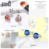 925 Silver Earrings Red Purple Clear Zircon Stud Jewelry BE84-W
