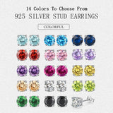 925 Silver Earrings Red Purple Clear Zircon Stud Jewelry BE84-W