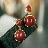 Natural Hotan South Red Chalcedony Oval Earrings