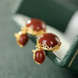 Natural Hotan South Red Chalcedony Oval Earrings