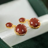 Natural Hotan South Red Chalcedony Oval Earrings
