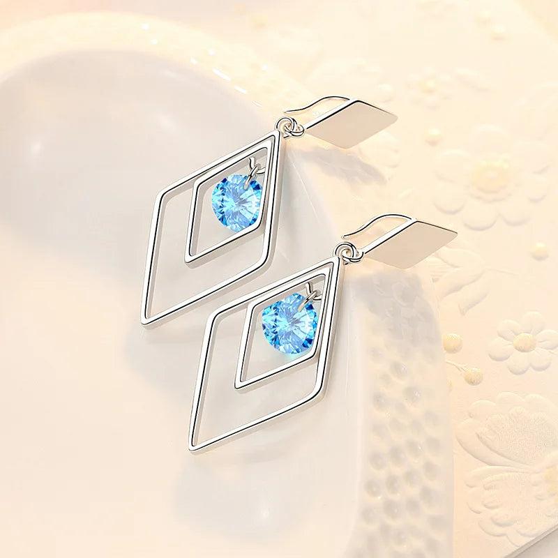 925 Silver Zircon Geometric Earrings Wedding Party Jewelry
