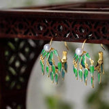 Enamel Porcelain Bamboo Knot Tassel Earrings Retro Fairy Silver Jewelry