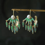Enamel Porcelain Bamboo Knot Tassel Earrings Retro Fairy Silver Jewelry