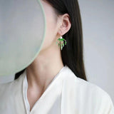 Enamel Porcelain Bamboo Knot Tassel Earrings Retro Fairy Silver Jewelry