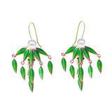 Enamel Porcelain Bamboo Knot Tassel Earrings Retro Fairy Silver Jewelry