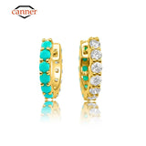 Turquoise Zircon 925 Silver Round Hoop Earrings