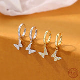 925 Silver Butterfly Earrings Women Crystal Sparkling Nightclub Party Jewelry