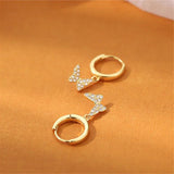 925 Silver Butterfly Earrings Women Crystal Sparkling Nightclub Party Jewelry