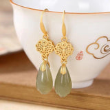 Natural Hetian Jade Fresh Orchid Earrings Chinese Retro Silver Jewelry