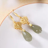 Natural Hetian Jade Fresh Orchid Earrings Chinese Retro Silver Jewelry