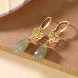Natural Hetian Jade Fresh Orchid Earrings Chinese Retro Silver Jewelry
