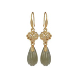 Natural Hetian Jade Fresh Orchid Earrings Chinese Retro Silver Jewelry