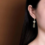 Natural Hetian Jade Fresh Orchid Earrings Chinese Retro Silver Jewelry