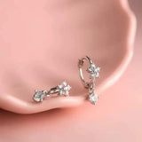 925 Silver Zircon Flower Stud Earrings for Women Wedding Party