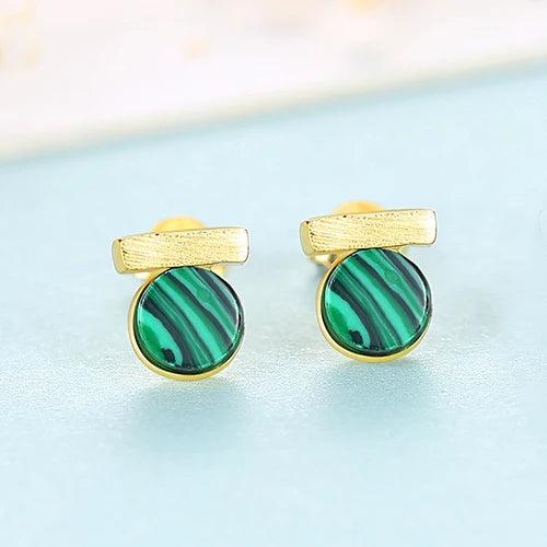 Malachite Stud Earrings 925 Sterling Silver Stone Jewelry joyas de plata 925