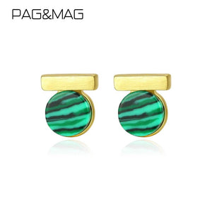 Malachite Stud Earrings 925 Sterling Silver Stone Jewelry joyas de plata 925