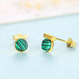 Malachite Stud Earrings 925 Sterling Silver Stone Jewelry joyas de plata 925