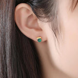 Malachite Stud Earrings 925 Sterling Silver Stone Jewelry joyas de plata 925