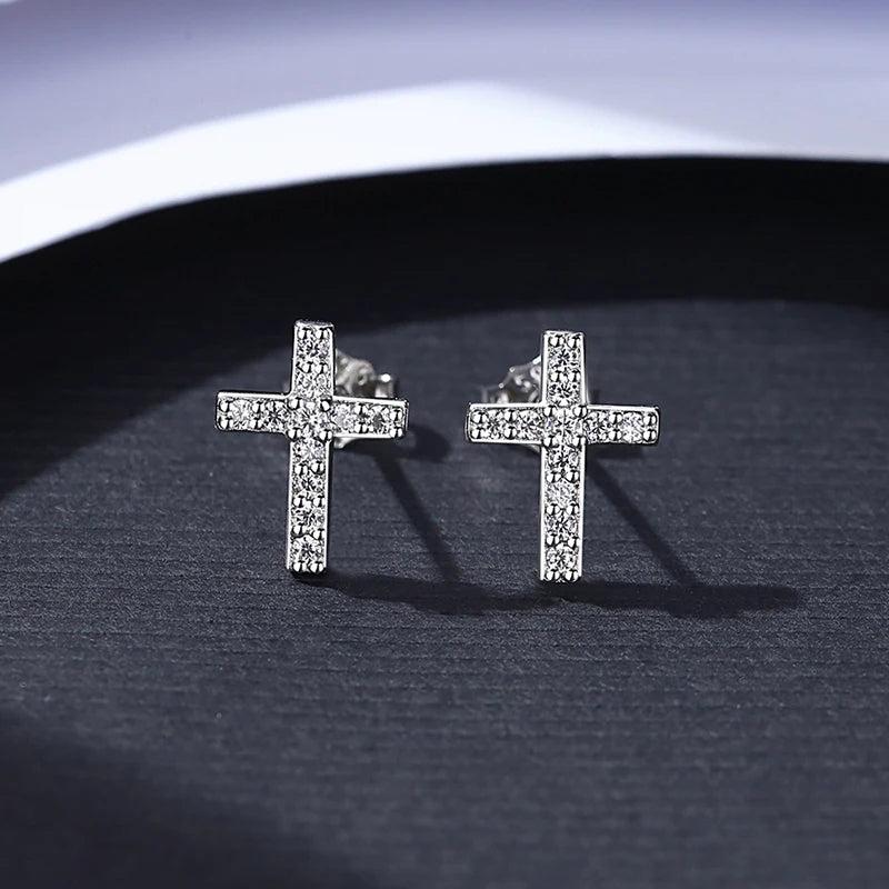 CZ Cross Stud Earrings Fine Jewelry Anniversary Punk Pendientes Bijoux Femme