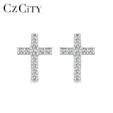 CZ Cross Stud Earrings Fine Jewelry Anniversary Punk Pendientes Bijoux Femme