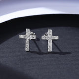 CZ Cross Stud Earrings Fine Jewelry Anniversary Punk Pendientes Bijoux Femme