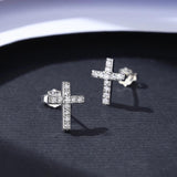 CZ Cross Stud Earrings Fine Jewelry Anniversary Punk Pendientes Bijoux Femme