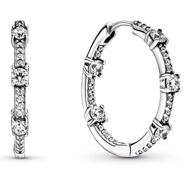 Sparkling Pave Bars Hoop Earring With Crystal 925 Sterling Silver Wedding Gift