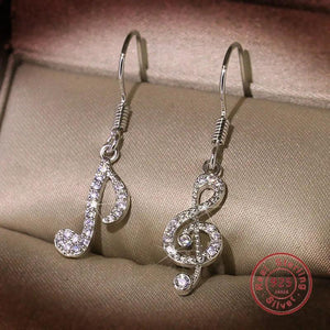925 Silver Music Note Earrings Asymmetric Diamond Small Women's Jewelry