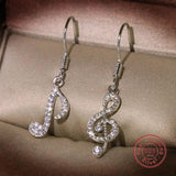 925 Silver Music Note Earrings Asymmetric Diamond Small Women's Jewelry