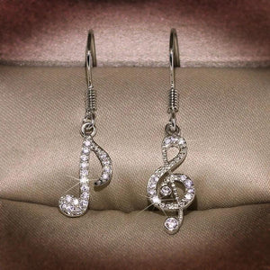 925 Silver Music Note Earrings Asymmetric Diamond Small Women's Jewelry