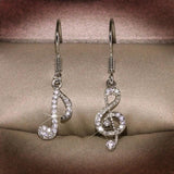 925 Silver Music Note Earrings Asymmetric Diamond Small Women's Jewelry