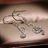 925 Silver Music Note Earrings Asymmetric Diamond Small Women's Jewelry