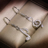 925 Silver Music Note Earrings Asymmetric Diamond Small Women's Jewelry