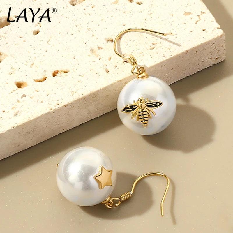 925 Silver Zircon Shell Pearl Bee Earrings Wedding Jewelry