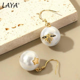 925 Silver Zircon Shell Pearl Bee Earrings Wedding Jewelry