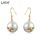 925 Silver Zircon Shell Pearl Bee Earrings Wedding Jewelry