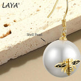 925 Silver Zircon Shell Pearl Bee Earrings Wedding Jewelry