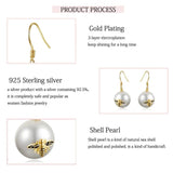 925 Silver Zircon Shell Pearl Bee Earrings Wedding Jewelry